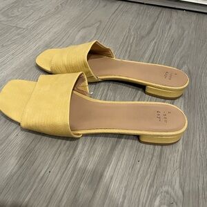 Square Toe Kitten Block Heel Yellow Slide Sandals